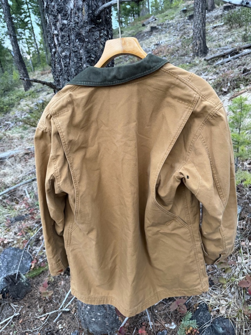 L.L. Bean Tan Canvas Field Jacket with Green Corduroy Collar - Picture 4 of 4